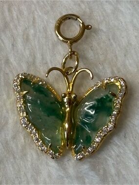 925 Genuine Jade Butterfly 18k Yellow Gold Sterling Silver Pendant